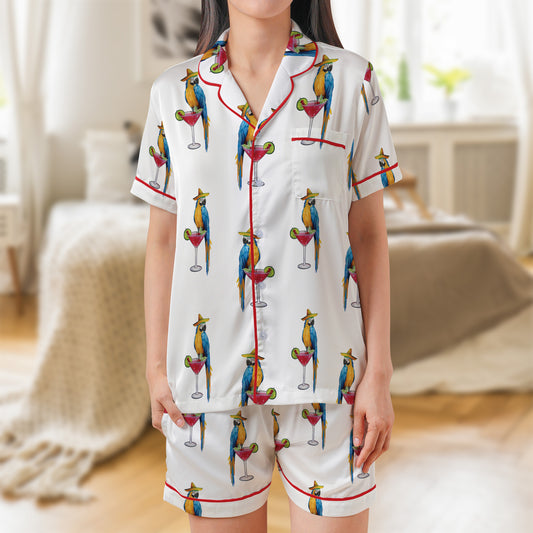 Parrot Margarita Silky Satin Pajama Set For Women