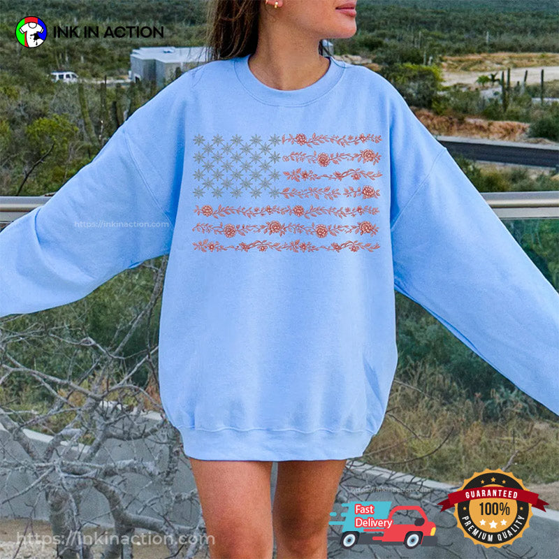 Patriotic 4th Of July Chinoiserie American Flag T-shirt