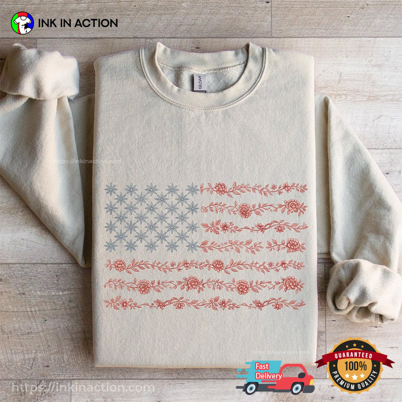 Patriotic 4th Of July Chinoiserie American Flag T-shirt