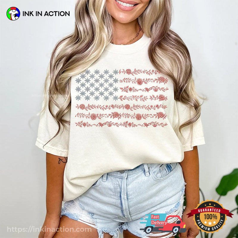 Patriotic 4th Of July Chinoiserie American Flag T-shirt