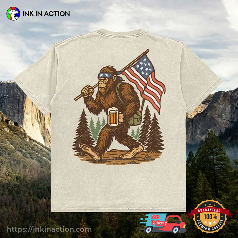 Patriotic Sasquatch And Beer, 4th Of July Bigfoot Comfort Colors T-shirt