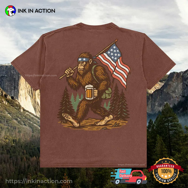 Patriotic Sasquatch And Beer, 4th Of July Bigfoot Comfort Colors T-shirt