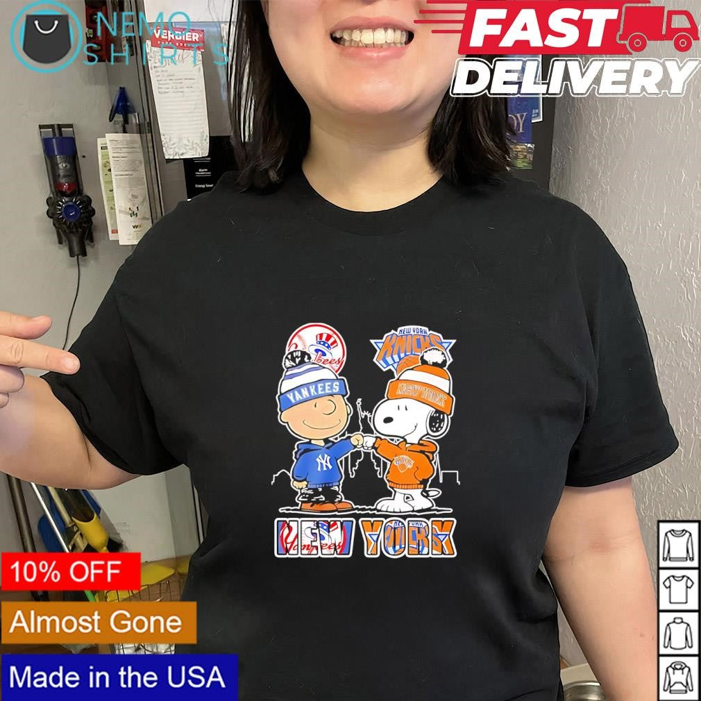 Peanuts Gang fist bump New York Yankees and New York Knicks shirt