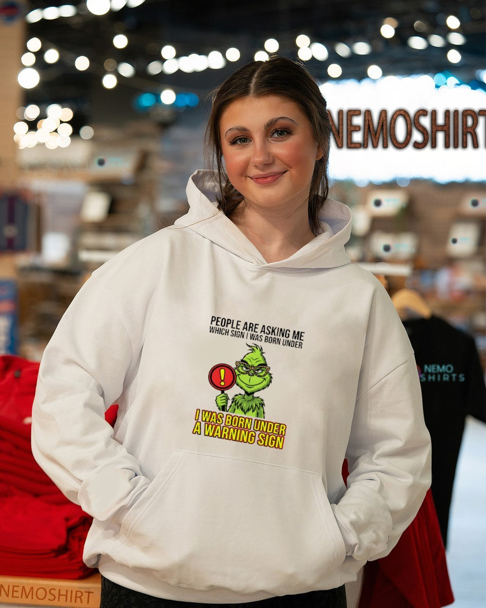 People are asking me which sign I was born under a warning sign Grinch shirt