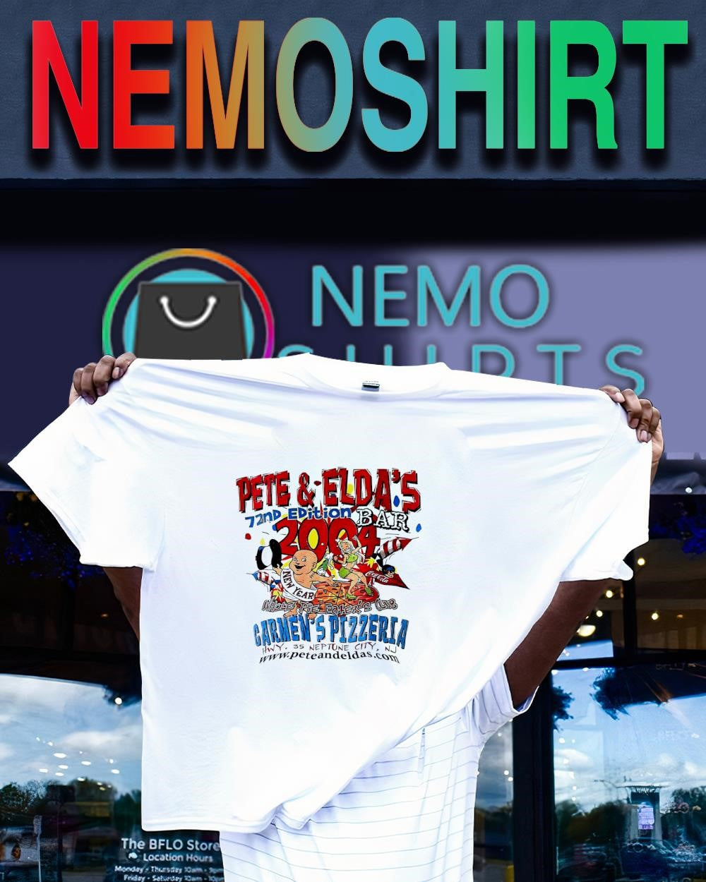 Pete and Elda’s Pizza 72nd edition bar whole pie Eater’s club New Year shirt