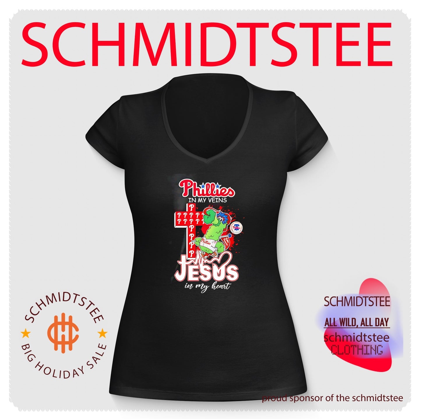 Philadelphia Phillies Jesus in my heart Phillie Phanatic mascot cross shirt