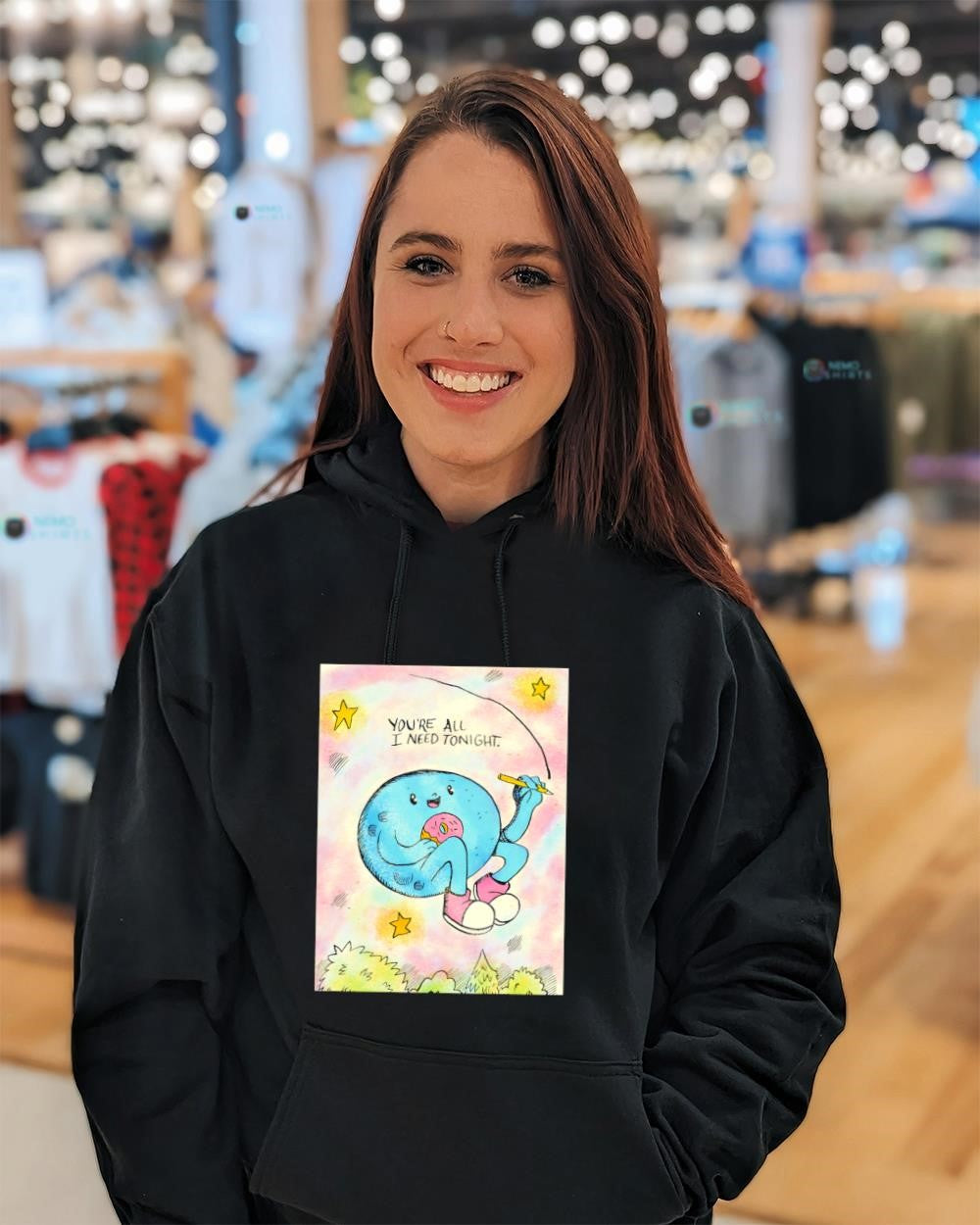 Planet character holding doughnut you’re all I need tonight shirt