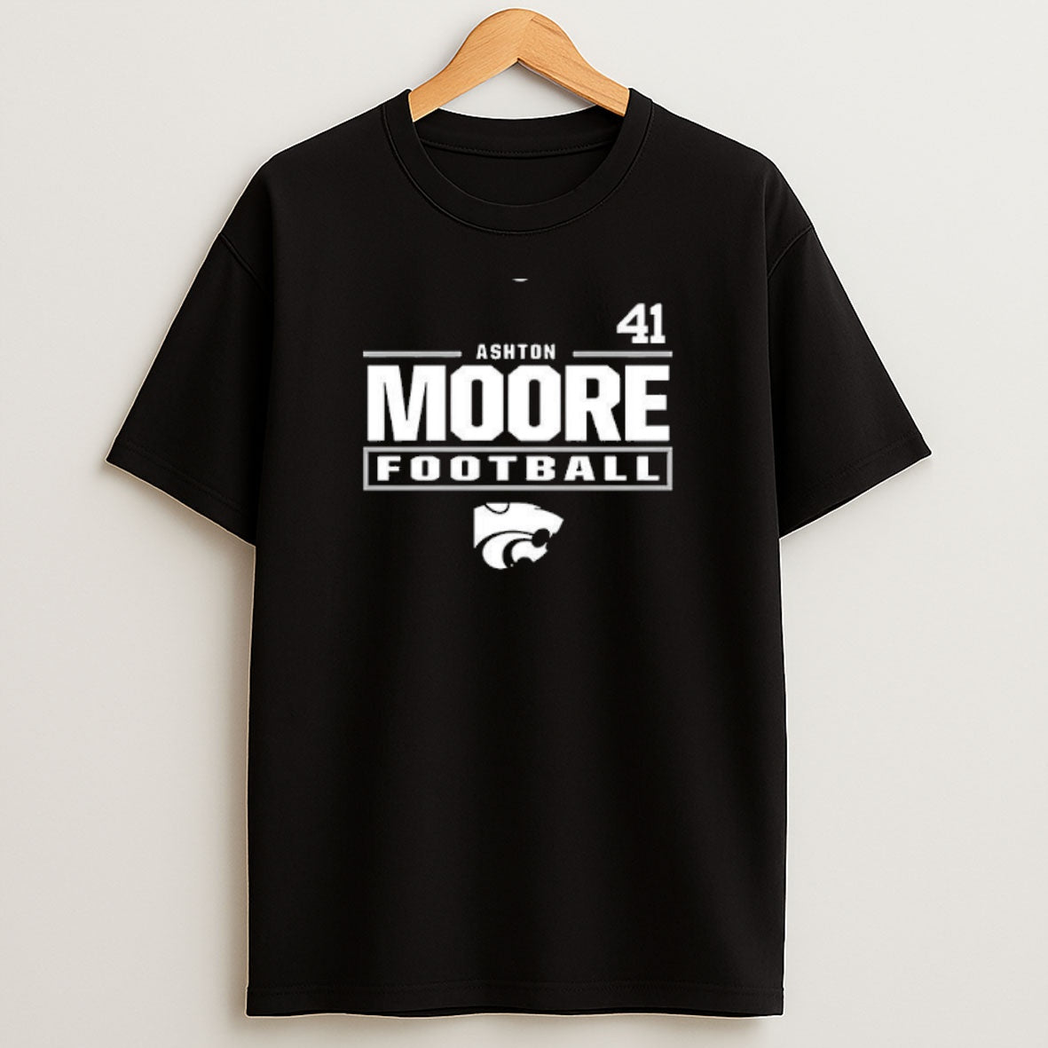 Premium Ashton Moore 41 K State Wildcats Black Football Sweatshirt Tee