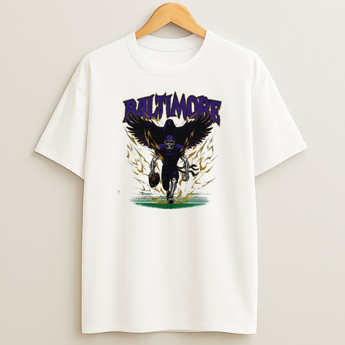 Premium Baltimore Football Skeleton Running Player Sweatshirt Tee