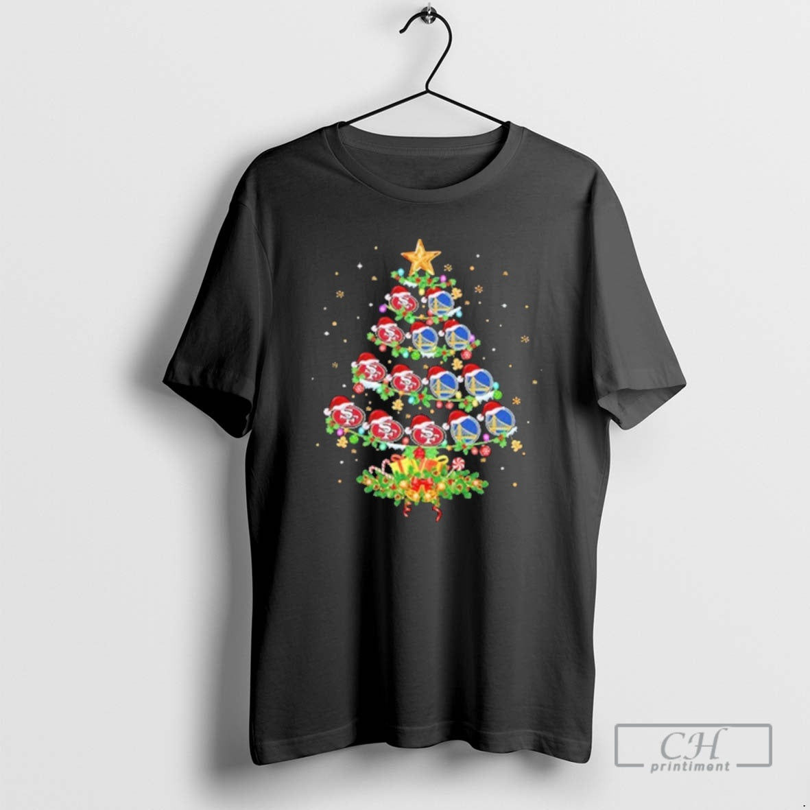 Premium Sf 49ers And Golden State Warriors Christmas Tree Two Teams Shirt Sweater