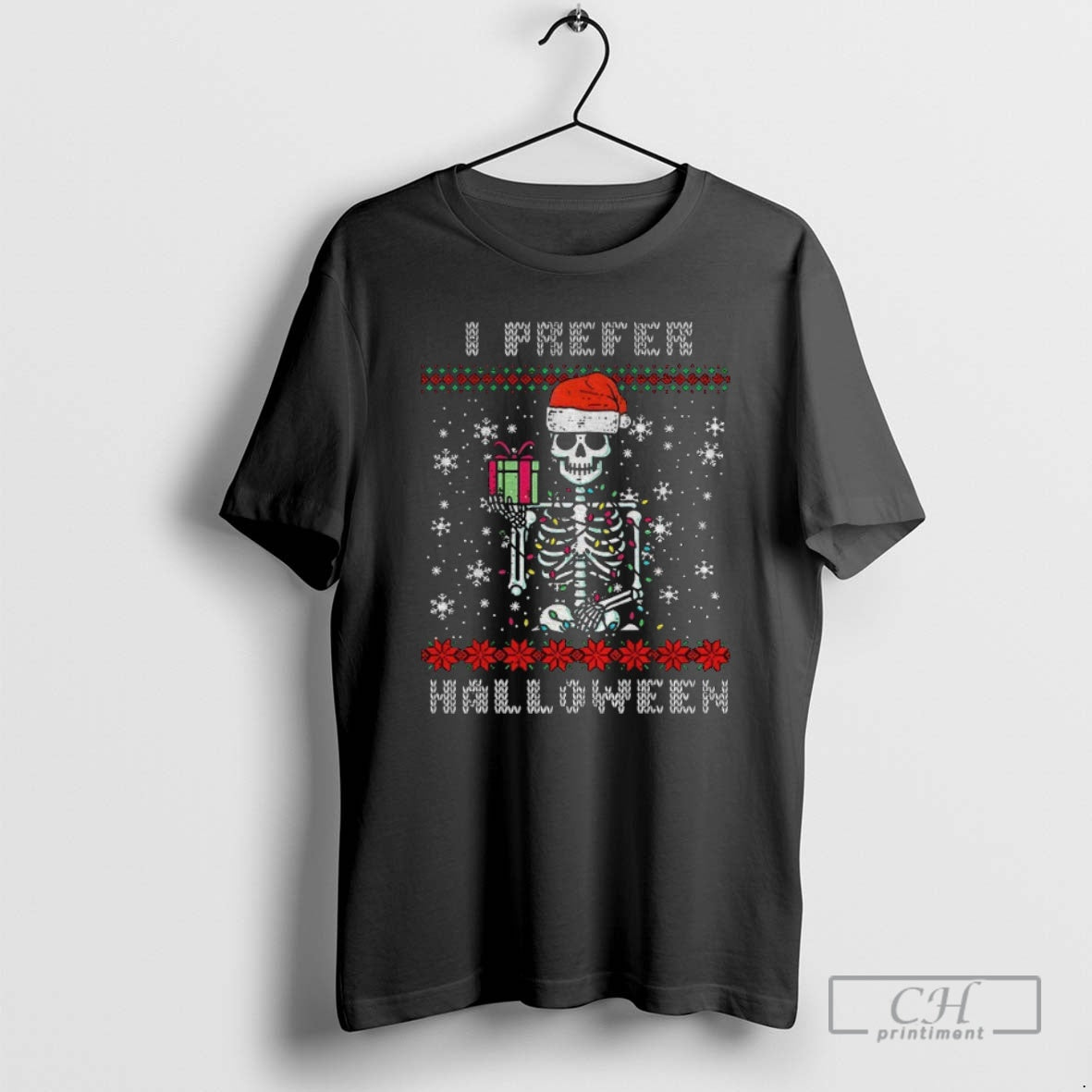 Premium Skeleton Santa Hat I Prefer Merry Halloween Shirt Sweater