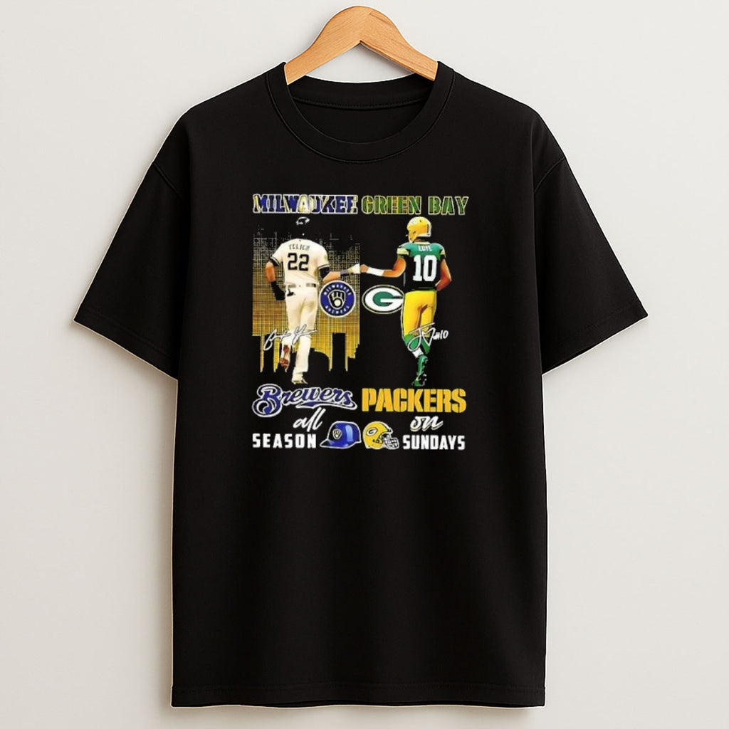 Premium Yelich Milwaukee Brewers All Season X Love Green Bay Packers On Sundays Skyline