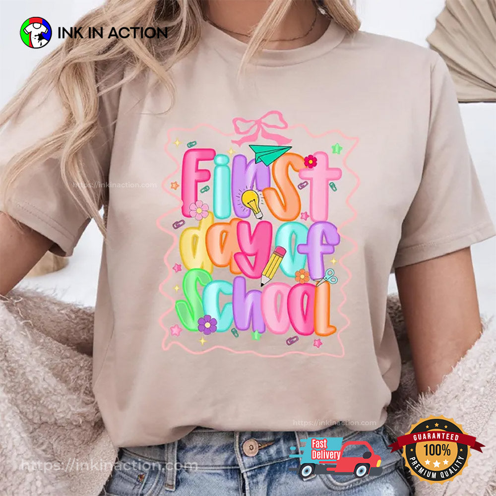 Preppy First Day Of School Coquette Teacher Comfort Colors T-shirt