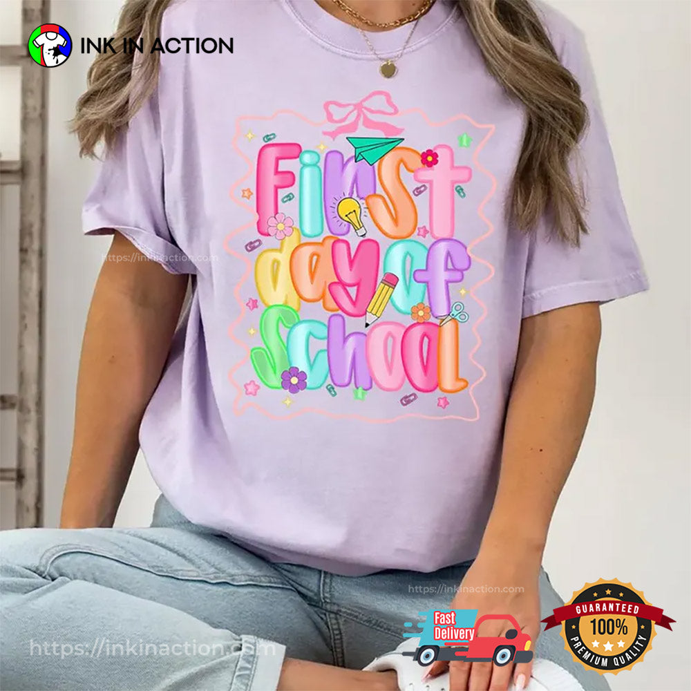 Preppy First Day Of School Coquette Teacher Comfort Colors T-shirt