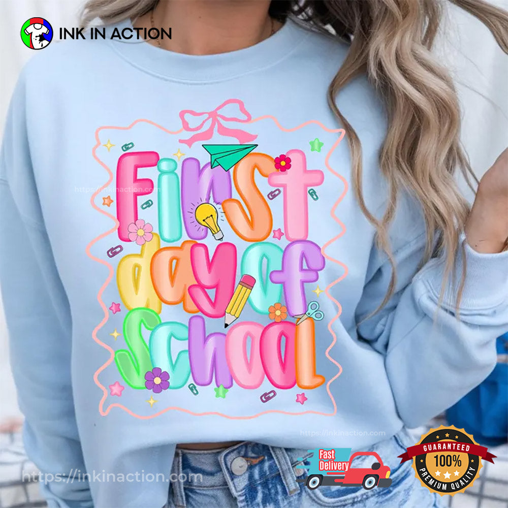 Preppy First Day Of School Coquette Teacher Comfort Colors T-shirt