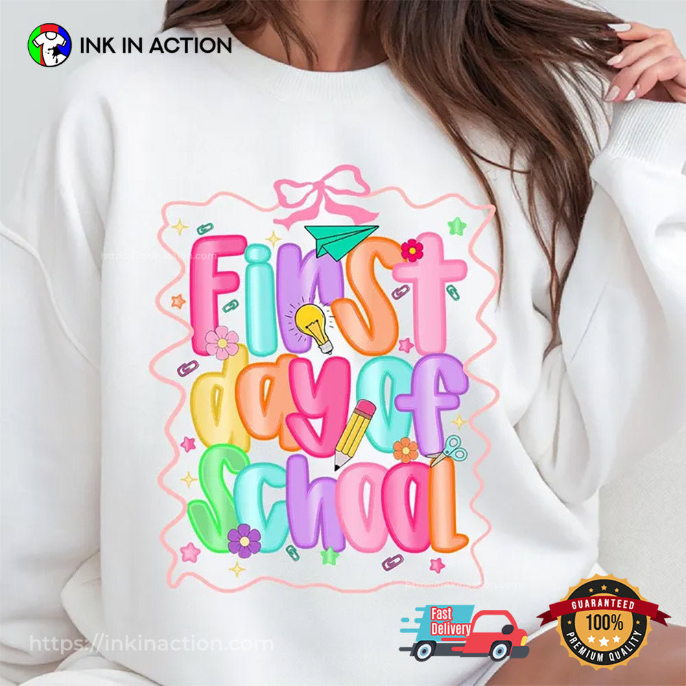 Preppy First Day Of School Coquette Teacher Comfort Colors T-shirt