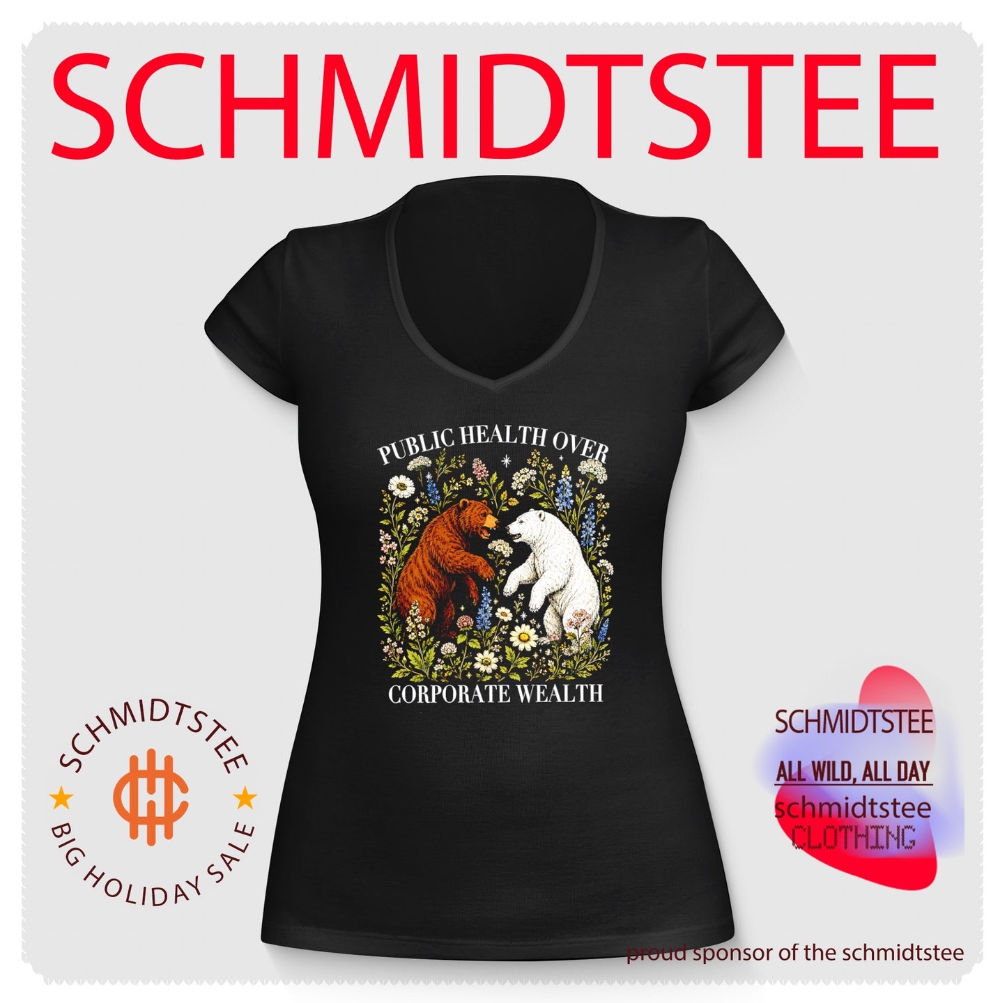 Public health over corporate wealth with bears illustration shirt