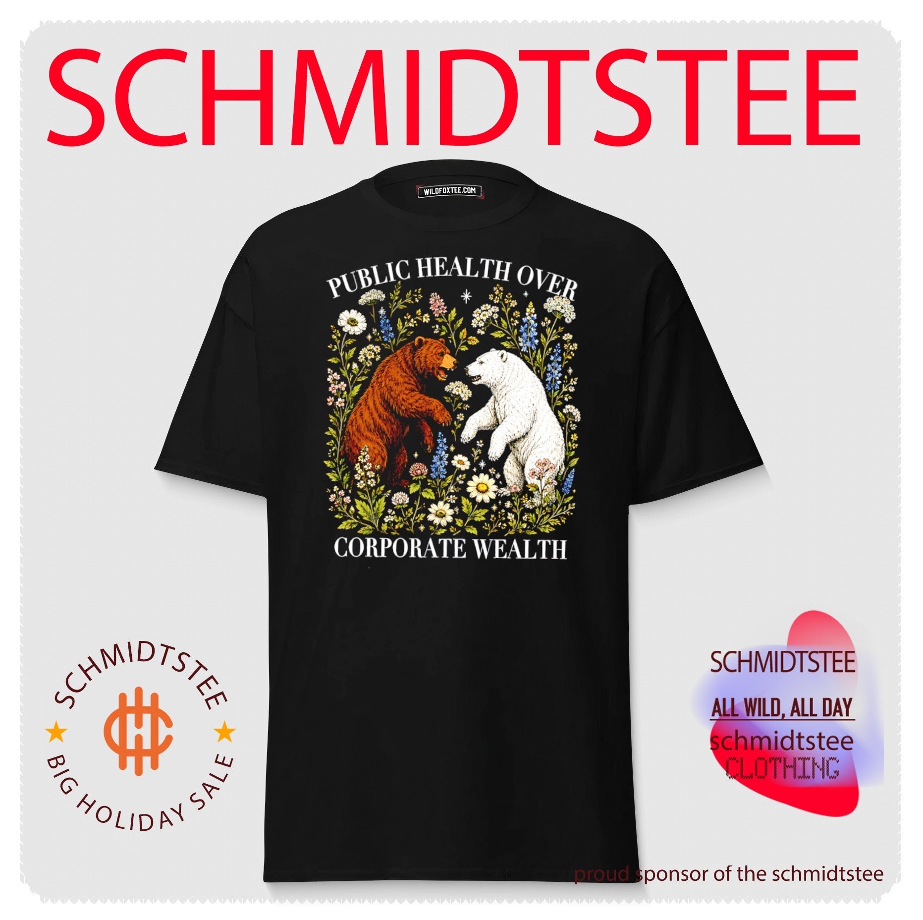 Public health over corporate wealth with bears illustration shirt