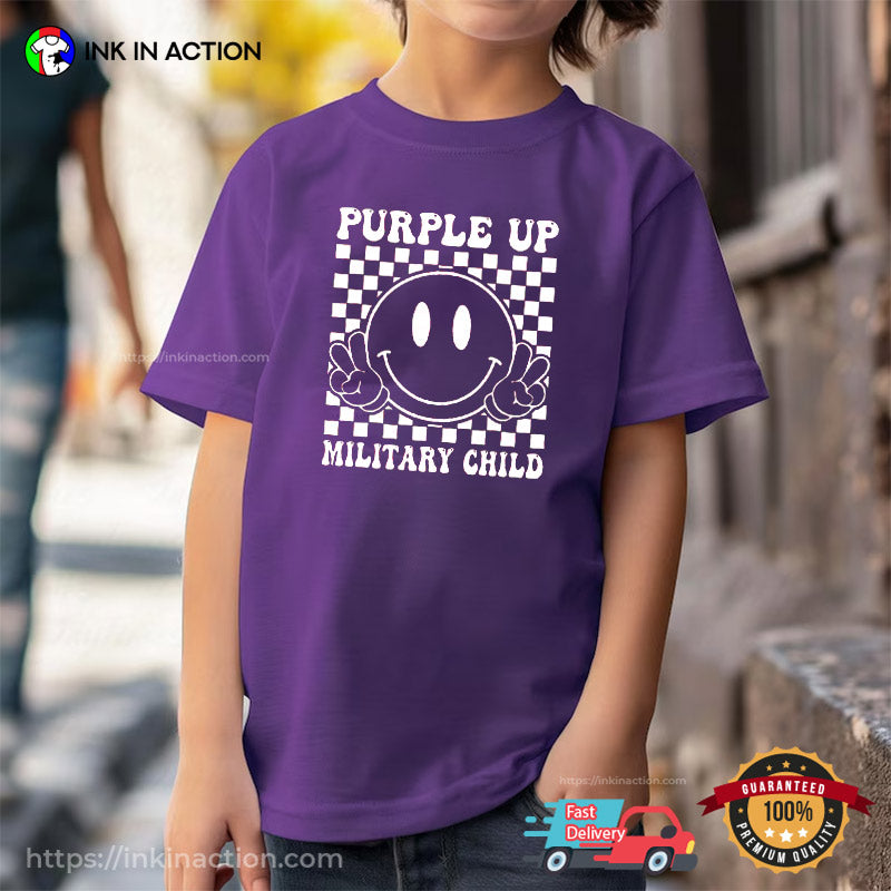 Purple Up Military Child Smily Face T-shirt