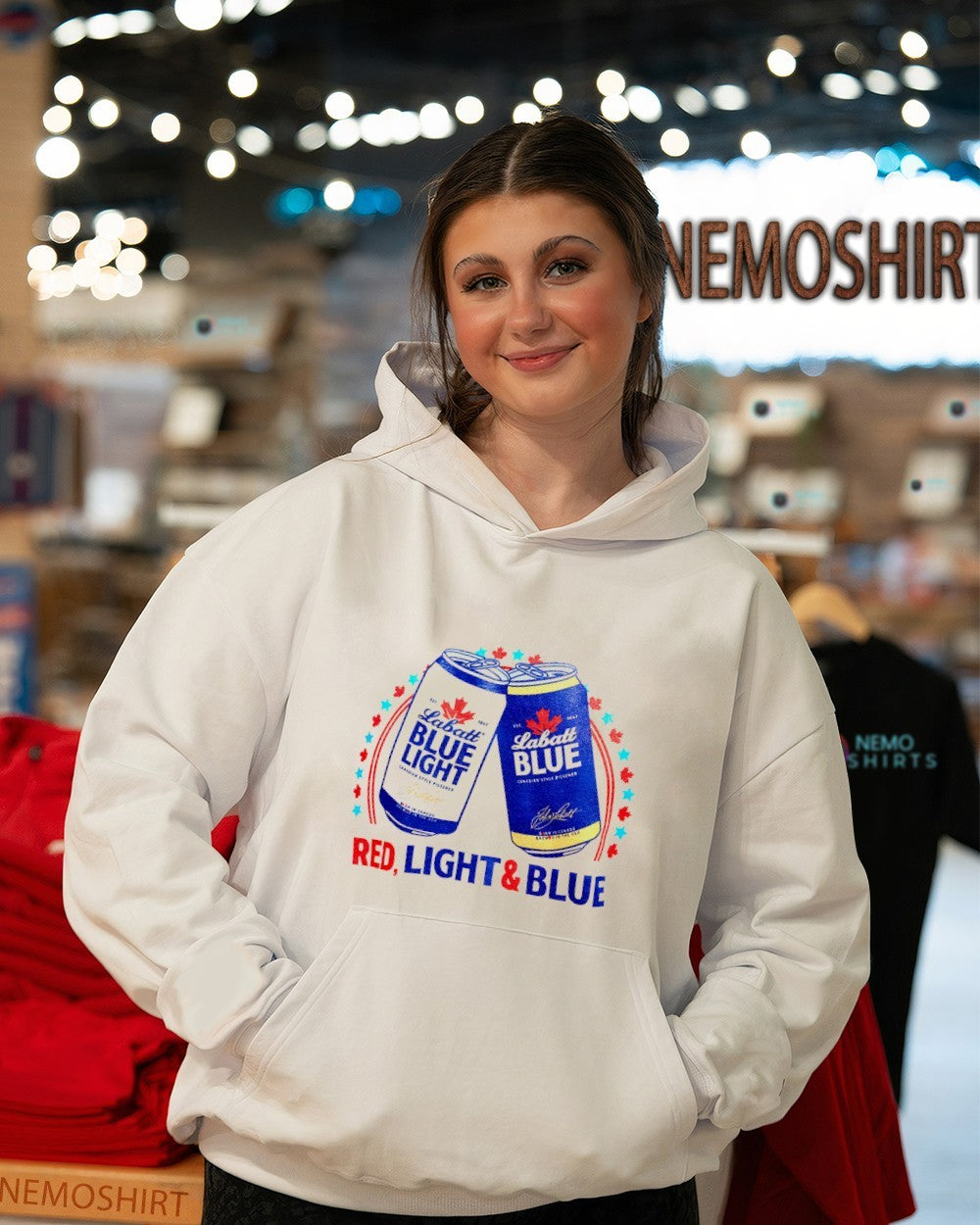 Red light blue Labatt Blue Light beer shirt