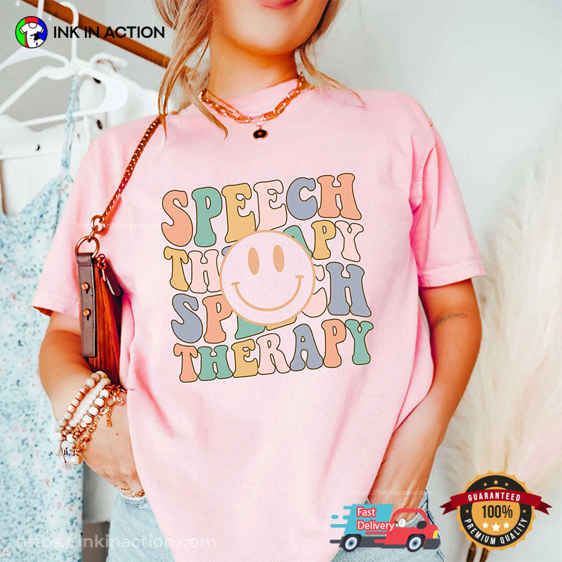 Retro Happy Face Speech Therapist Comfort Color Tee