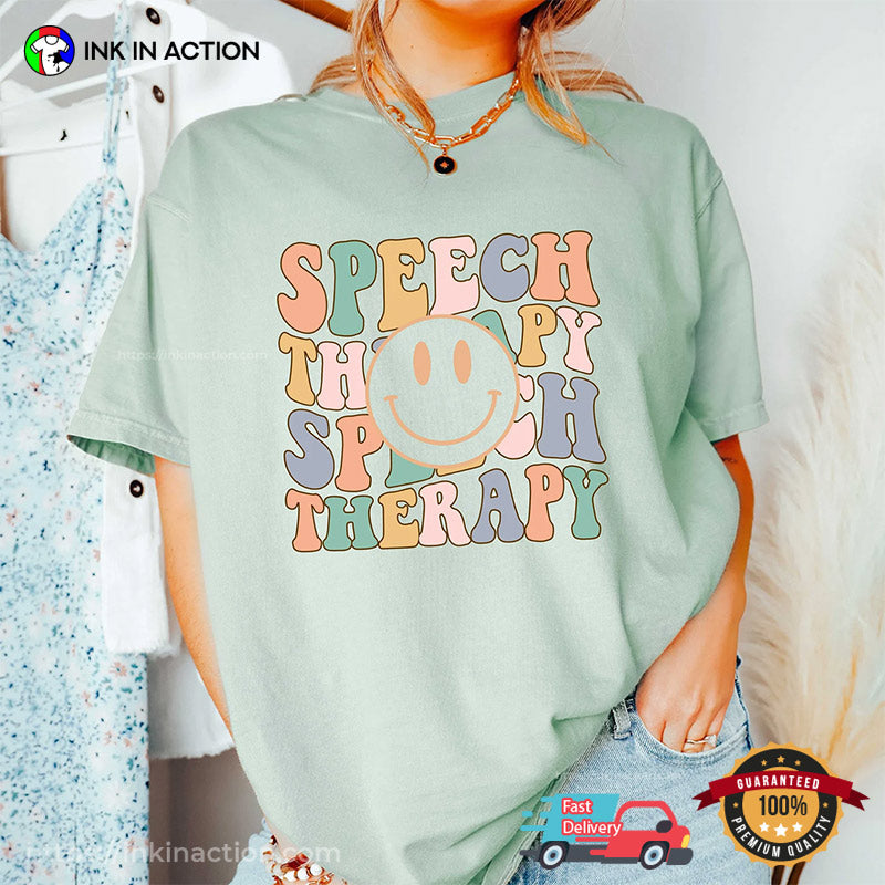 Retro Happy Face Speech Therapist Comfort Color Tee
