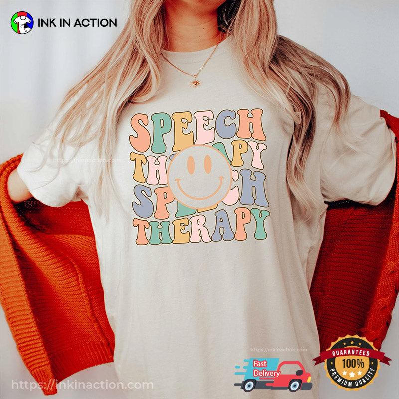 Retro Happy Face Speech Therapist Comfort Color Tee