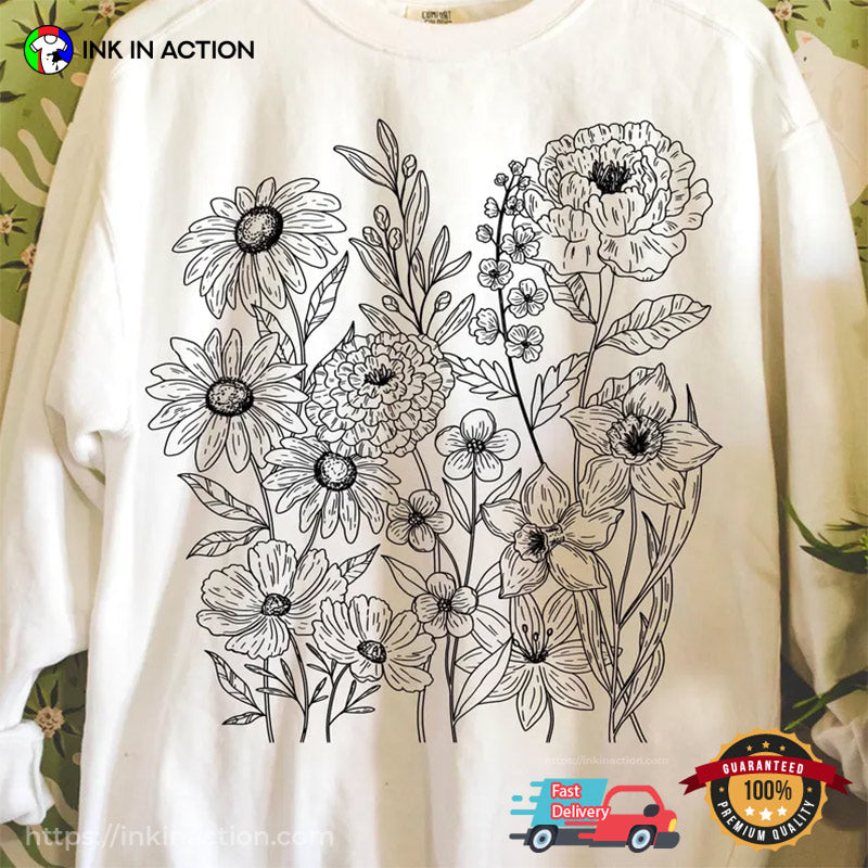 Retro Wildflower Bouquet Love Tree Day Comfort Colors Tee