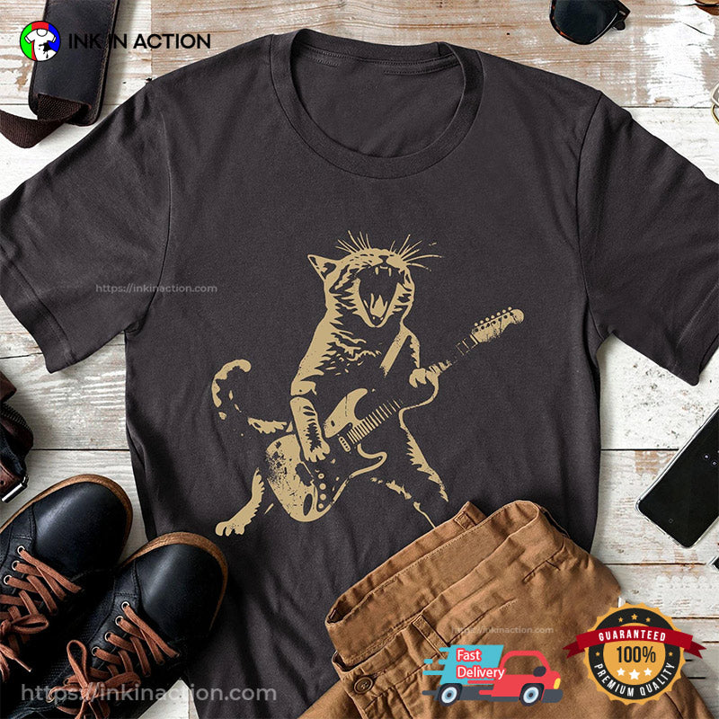 Rock Cat Playing Guitar Cool Cat Shirt