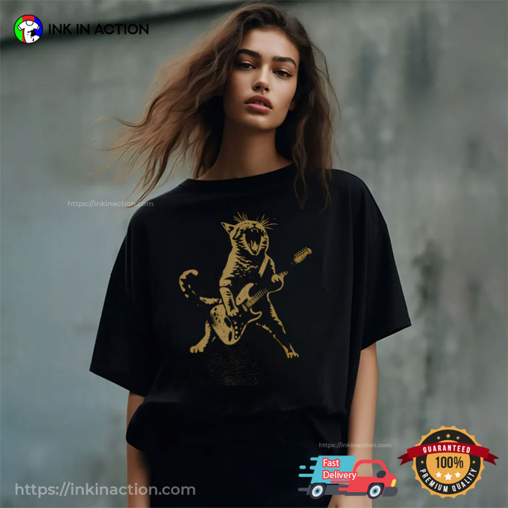 Rock Cat Playing Guitar Cool Cat Shirt