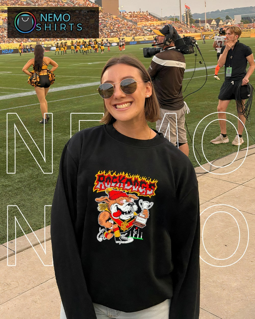 Rock Dog FC mascot with trophy shirt