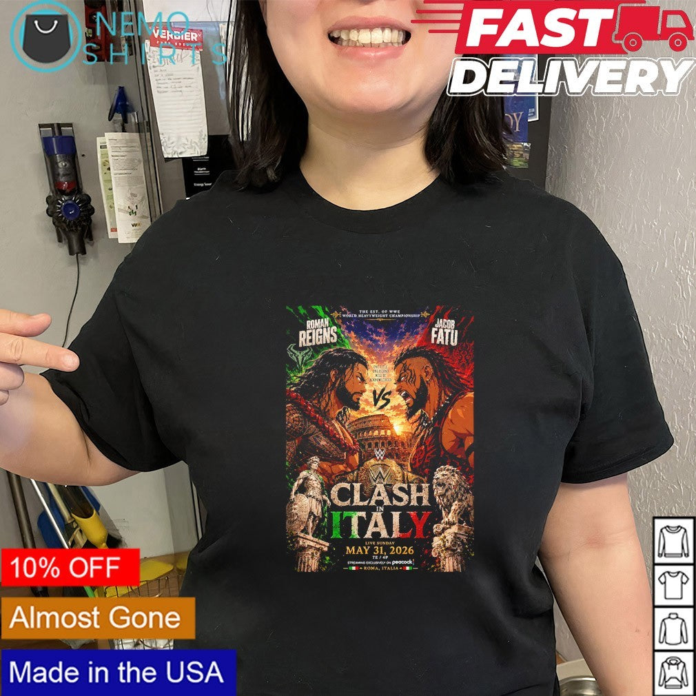 Roman Reigns vs Jacob Fatu Clash in Italy 2026 shirt
