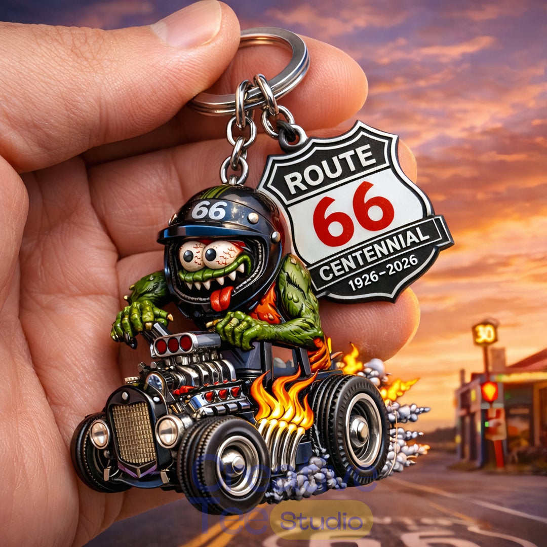 Route 66 Centennial Edition Rat Fink Hot Rod Keychain