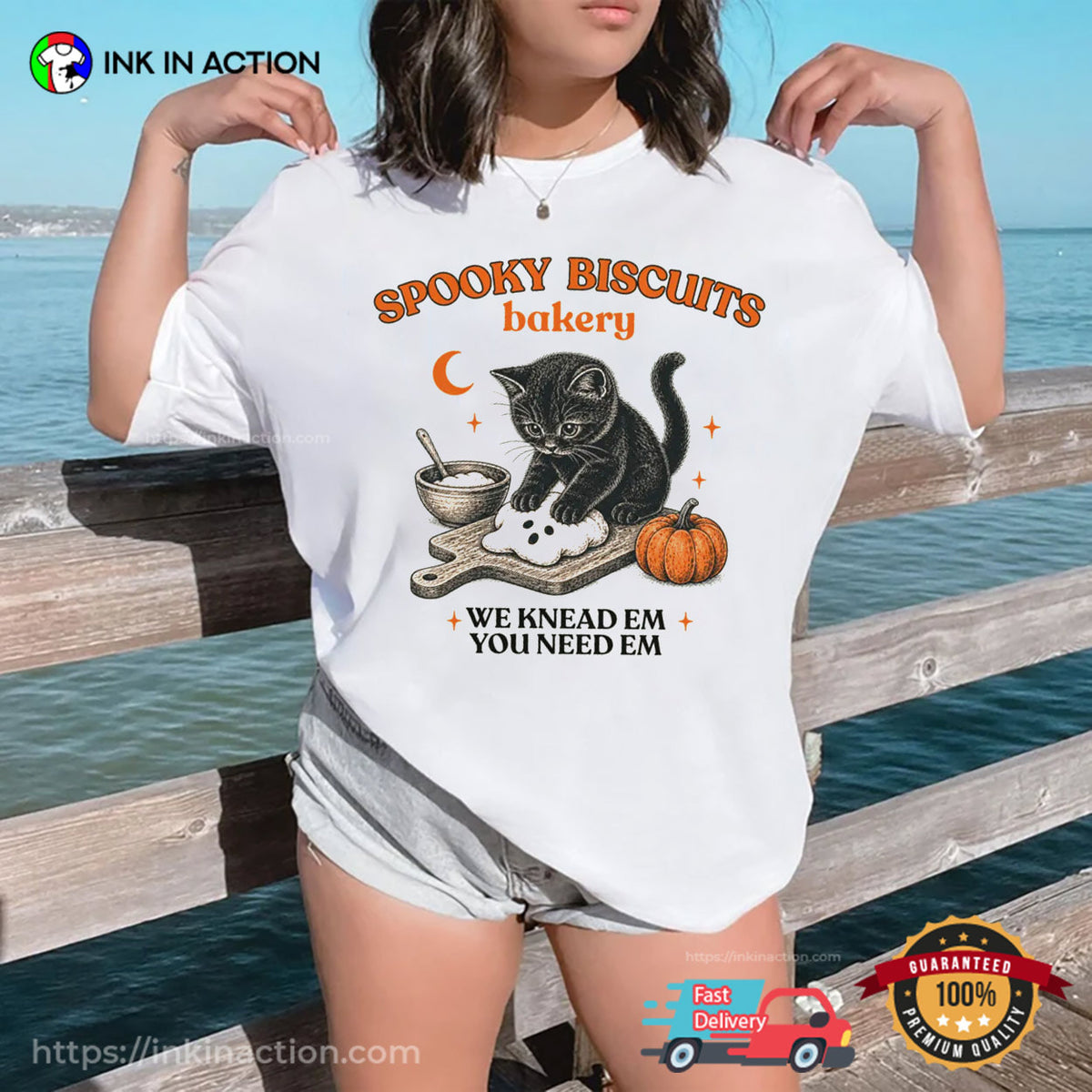 Spooky Biscuits Bakery, Halloween Black Kitty Baking Biscuits Vintage Comfort Colors Shirt