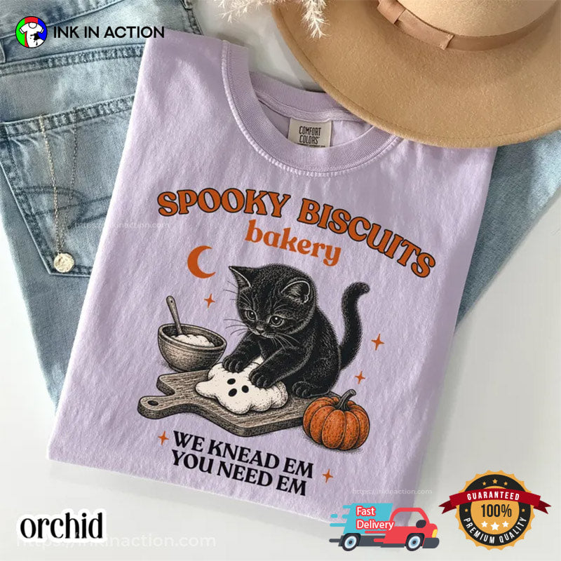 Spooky Biscuits Bakery, Halloween Black Kitty Baking Biscuits Vintage Comfort Colors Shirt