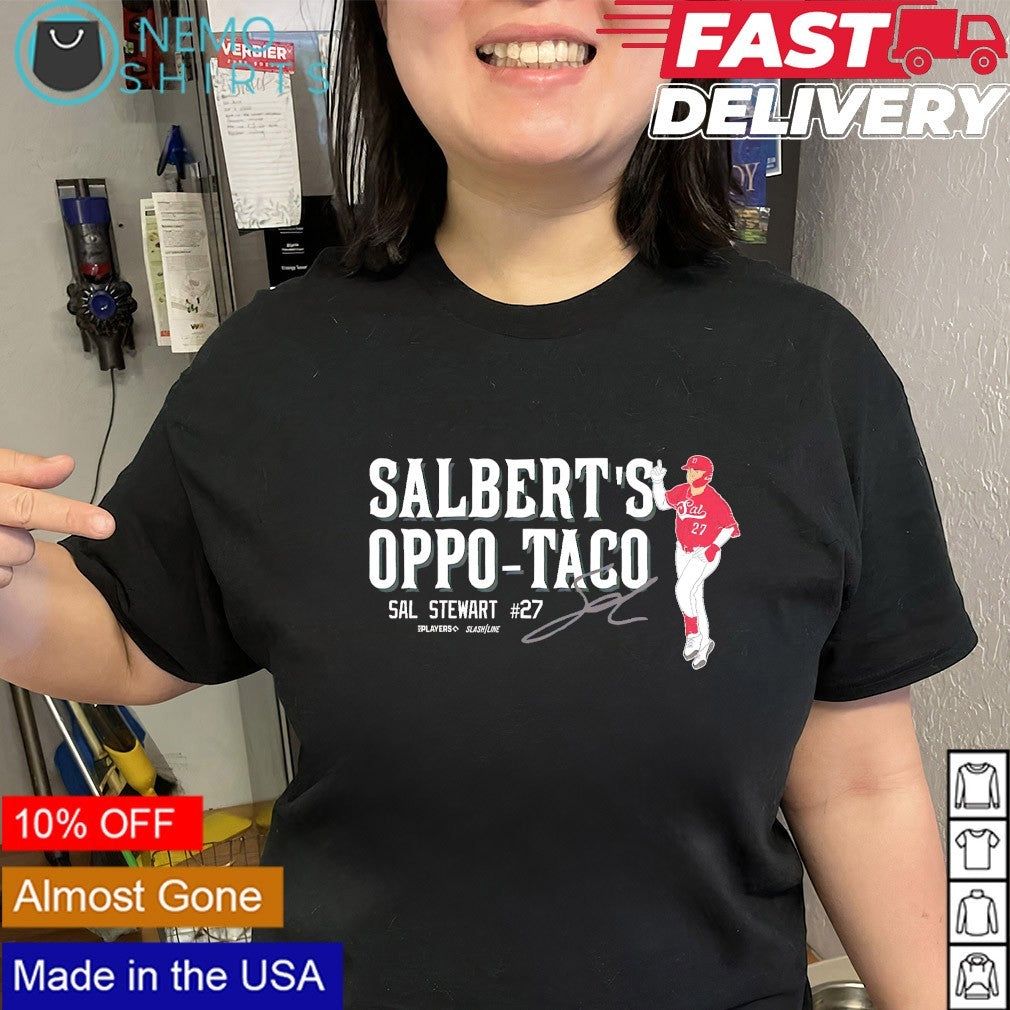Sal Stewart number 27 Cincinnati Reds Salbert’s Oppo-Taco signature shirt