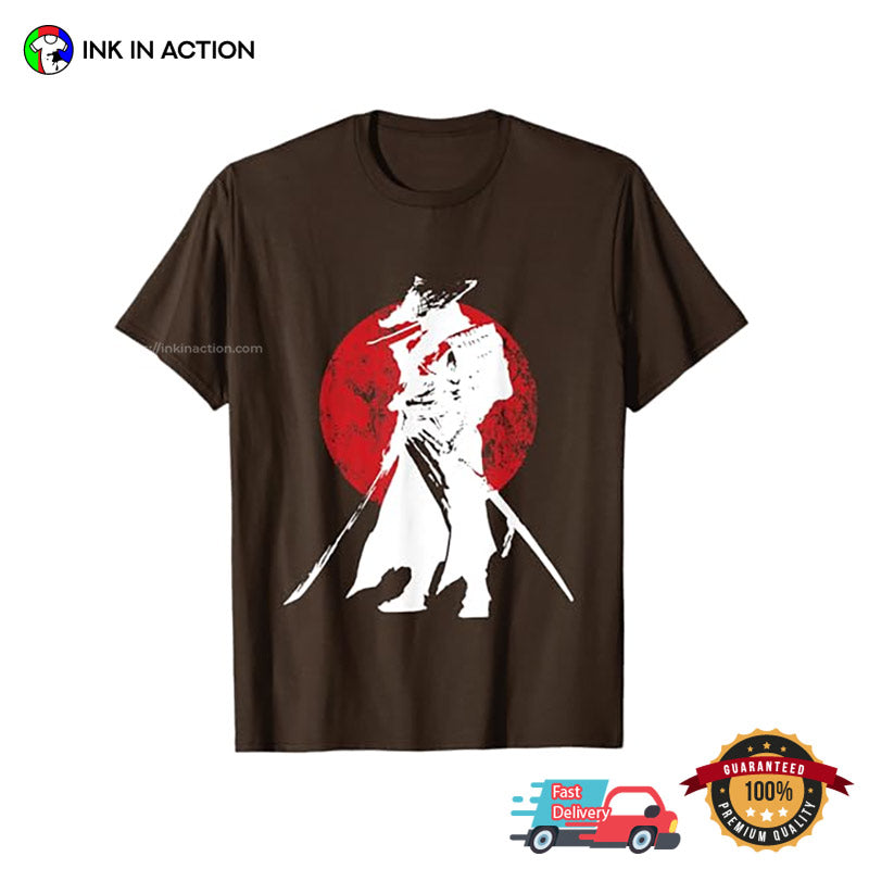 Samurai Warrior Sword Bloody Moon Retro Japanese T-shirt