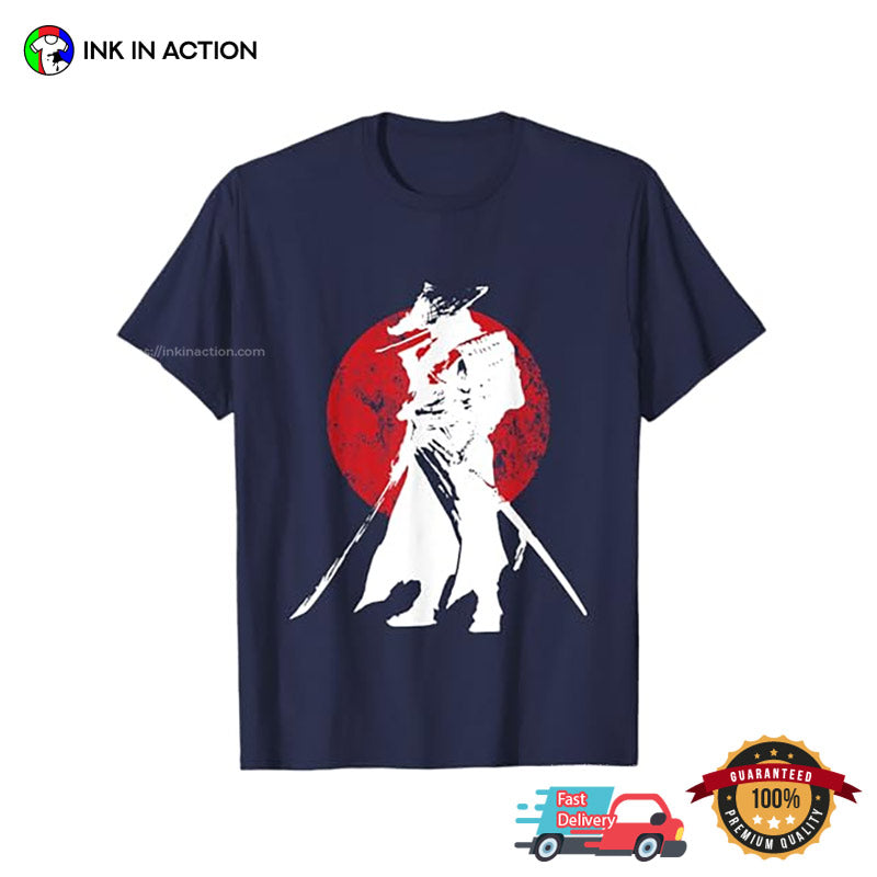 Samurai Warrior Sword Bloody Moon Retro Japanese T-shirt