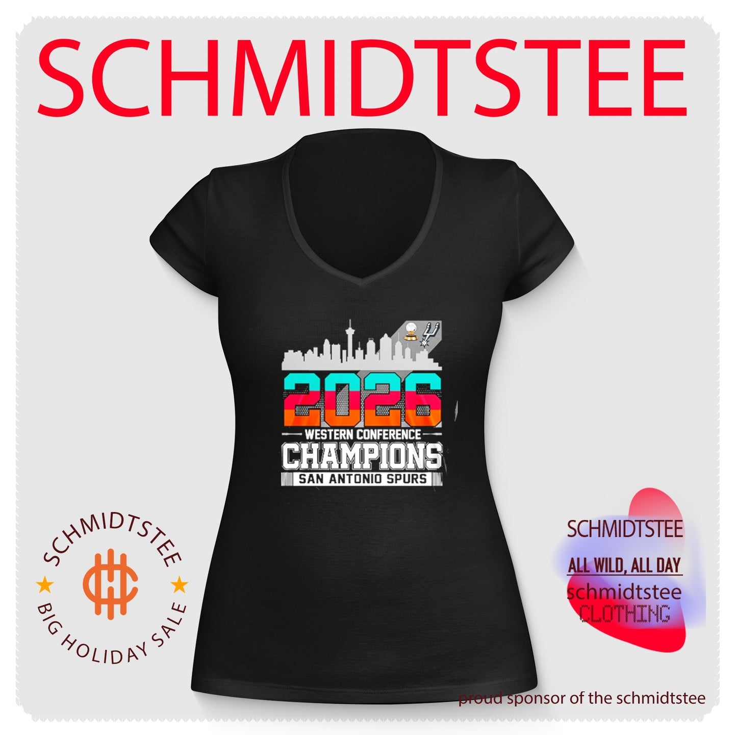 San Antonio Spurs Basketball Western Conference Champions 2026 skyline shirt
