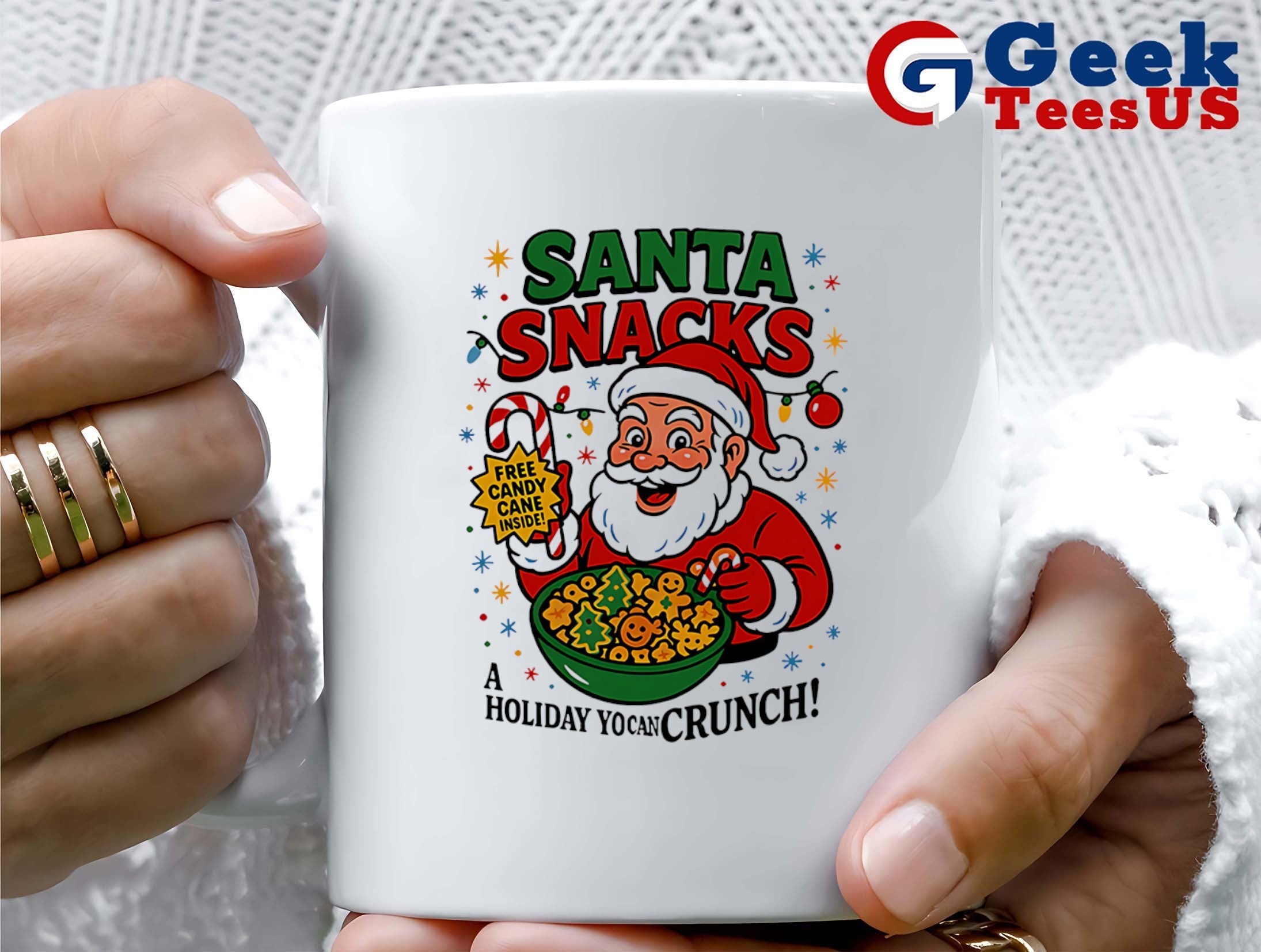 Santa Claus Santa Snacks a Holiday you can crunch ugly Christmas shirt