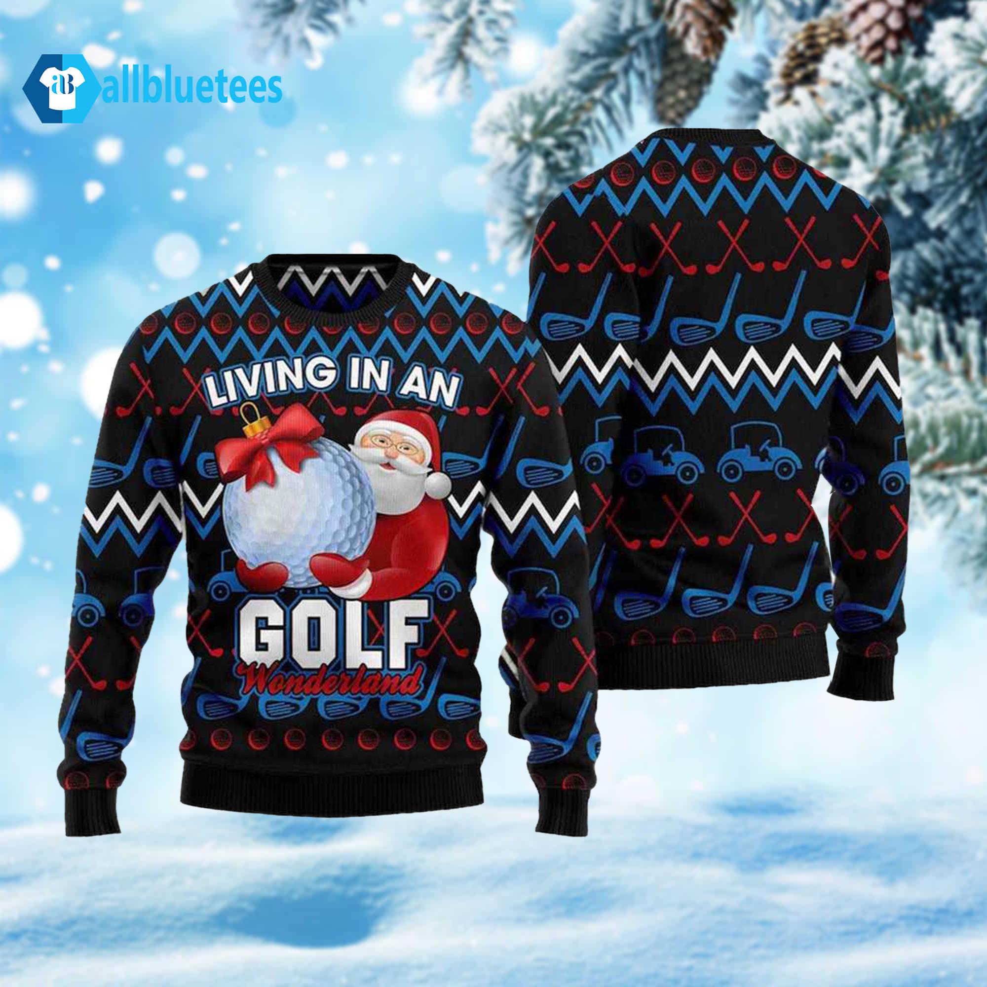 Santa Living In An Golf Wonderland Ugly Christmas Sweater