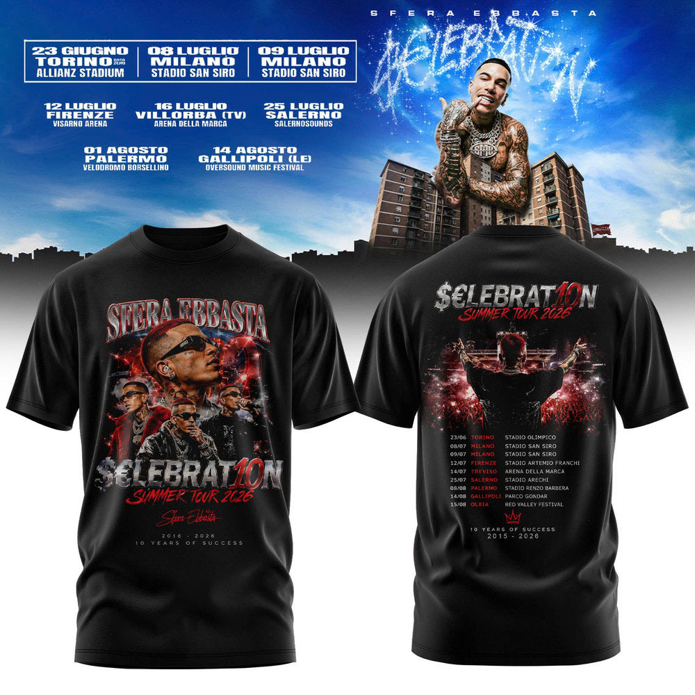 Sfera Ebbasta “$€LEBRAT10N” Summer Tour 2026 Black Shirt