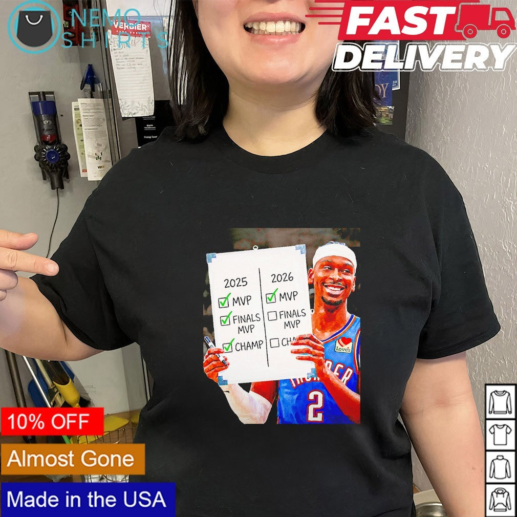 Shai Gilgeous-Alexander OKC Thunder 2026 NBA MVP checklist shirt