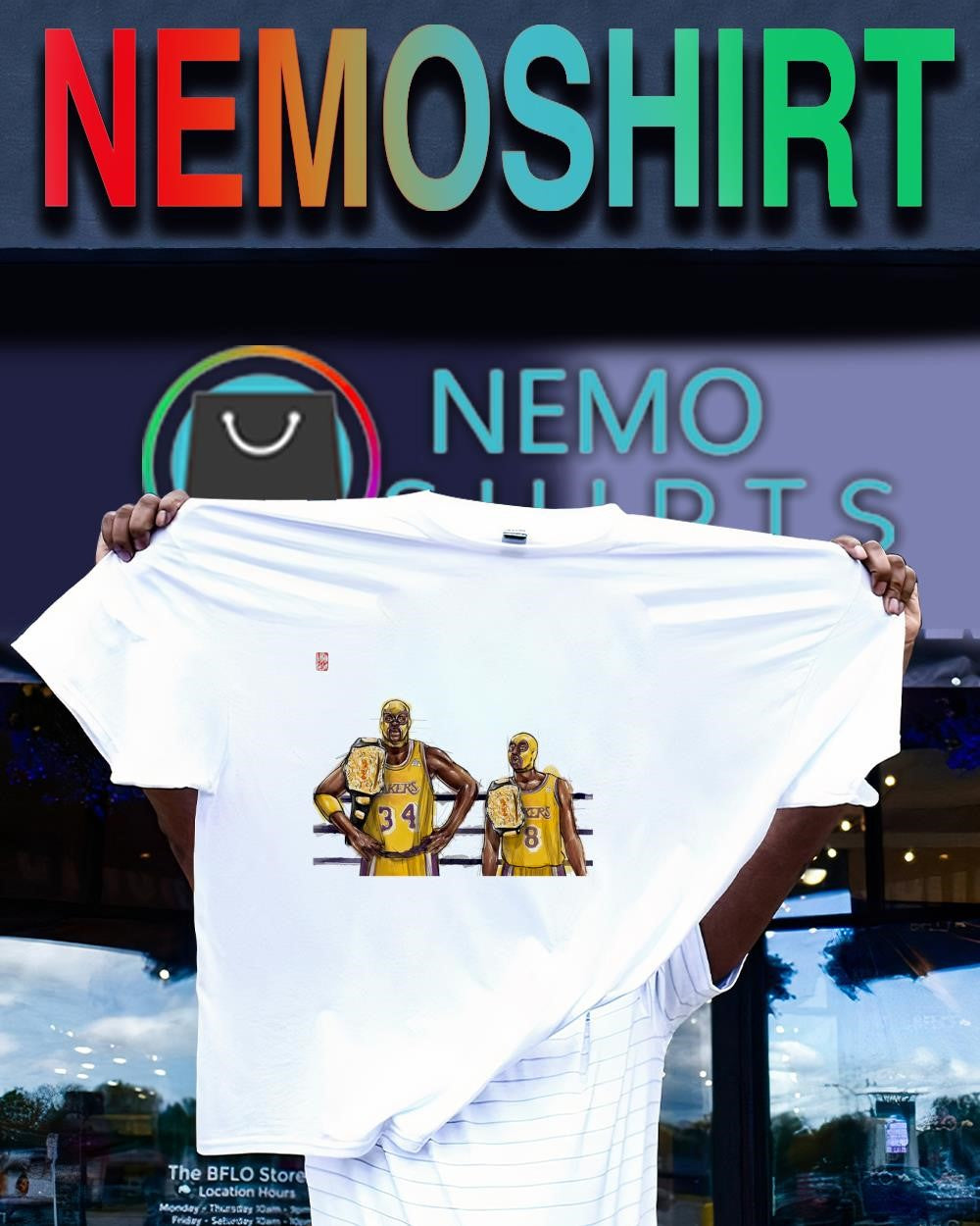 Shaquille O’Neal and Kobe Bryant Lucha Libre masks championship belts shirt