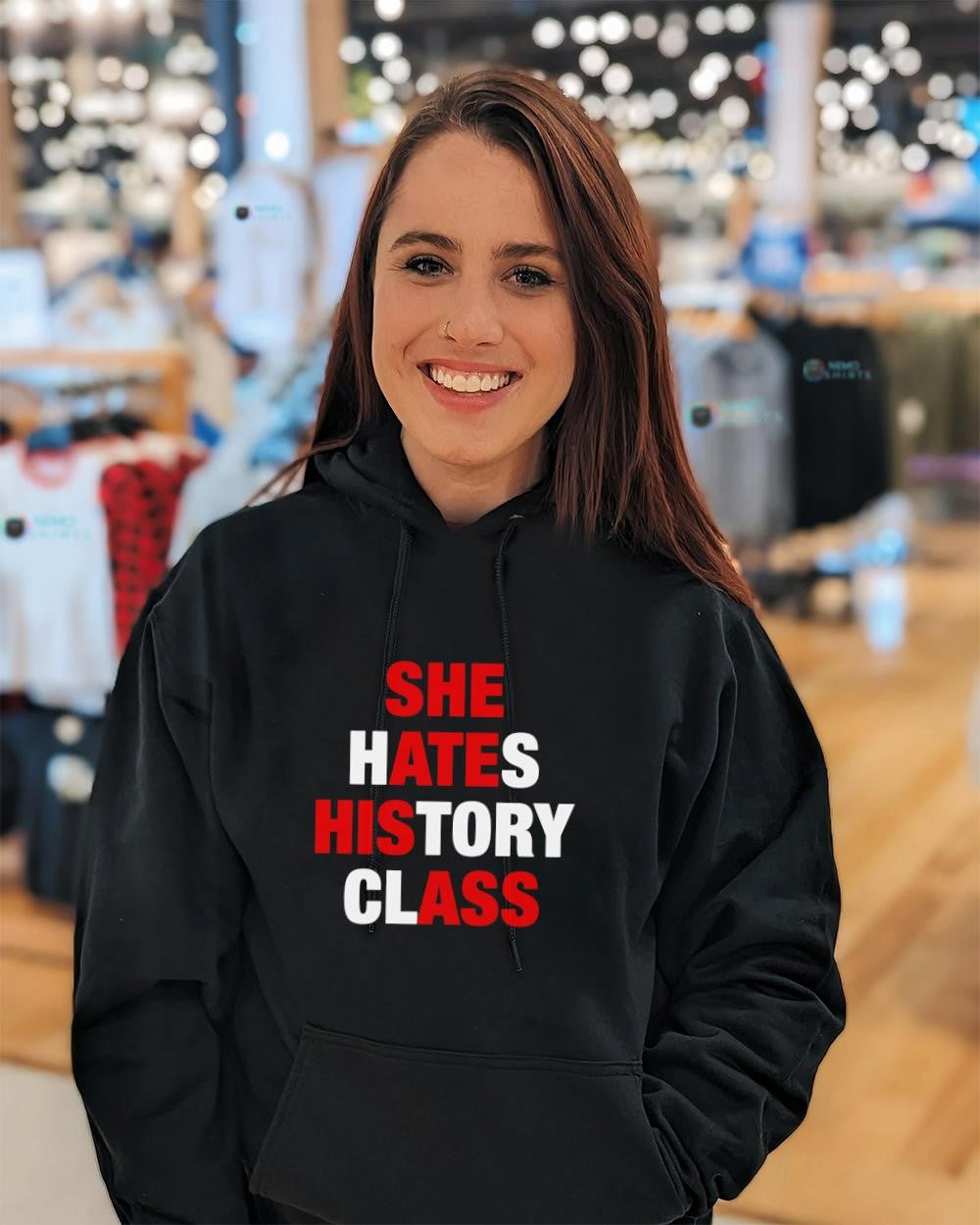 She hates history class she ate his ass text shirt