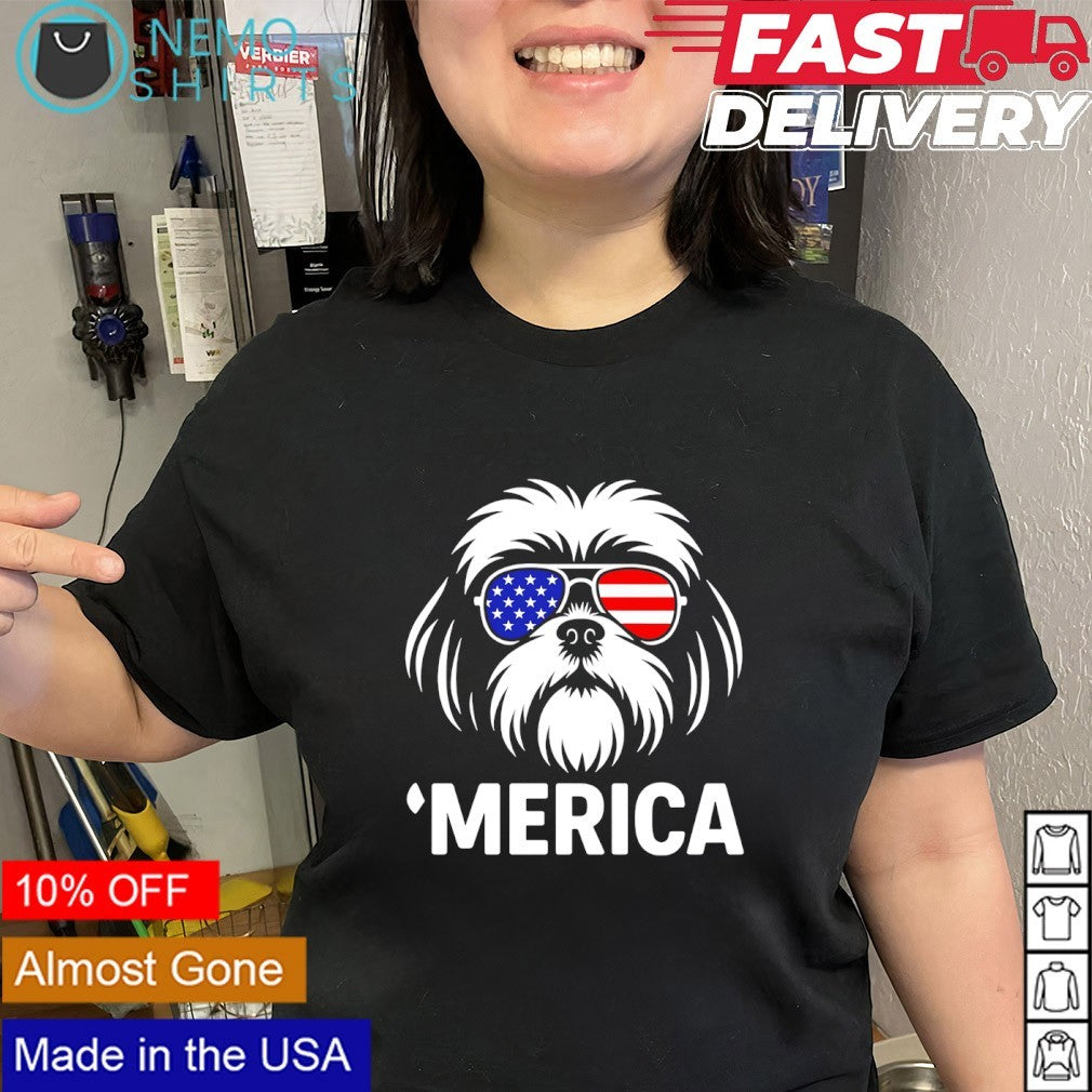 Shih Tzu patriotic dog American flag shirt