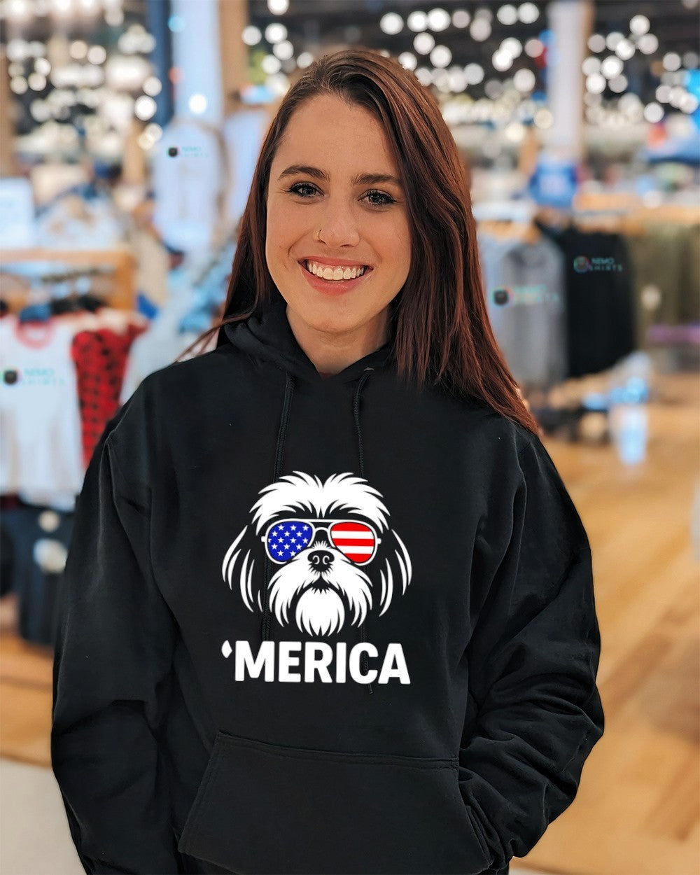 Shih Tzu patriotic dog American flag shirt