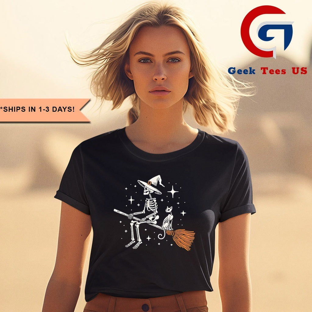 Skeleton and Black Cat Subtle FDT Halloween shirt