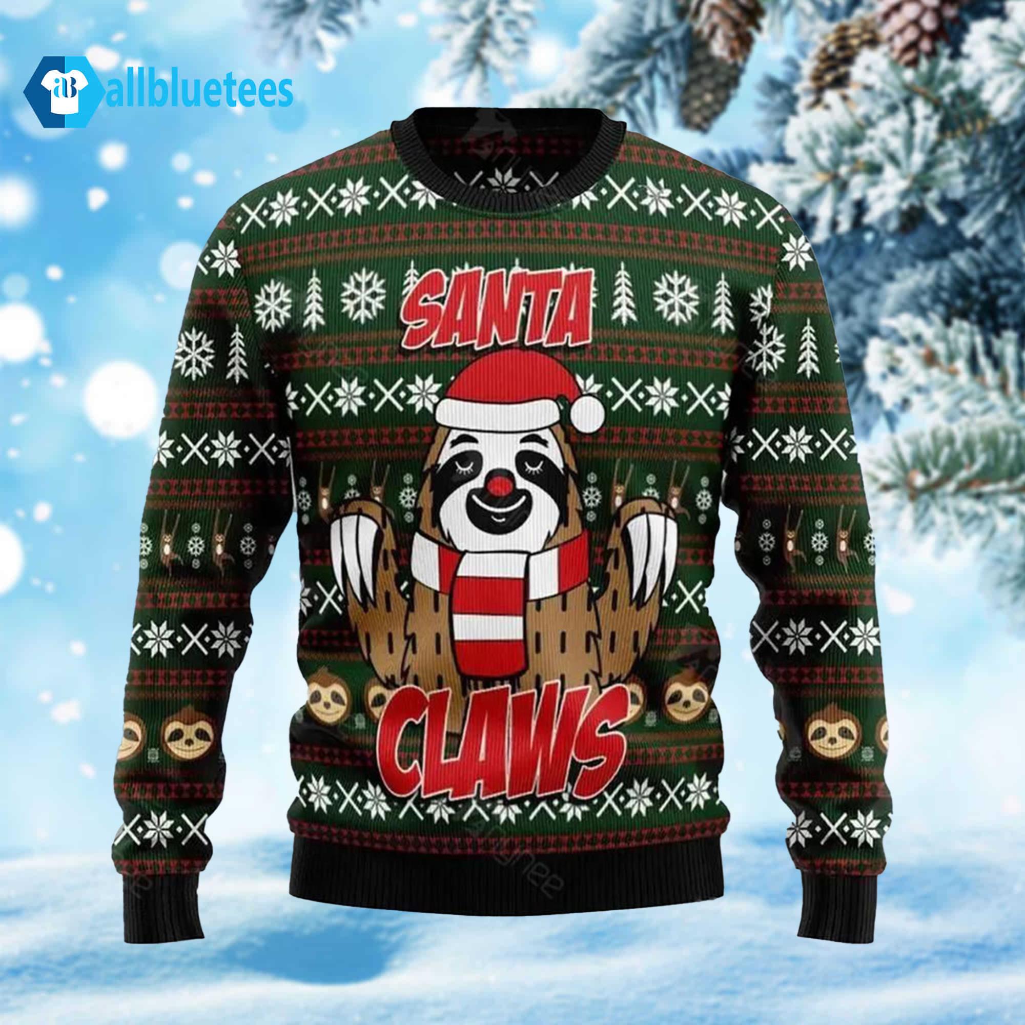 Sloth Santa Claws Ugly Christmas Sweater