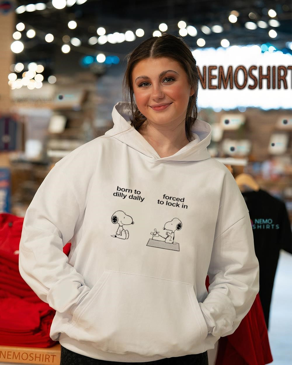 Snoopy born to dilly dally forced to lock in shirt